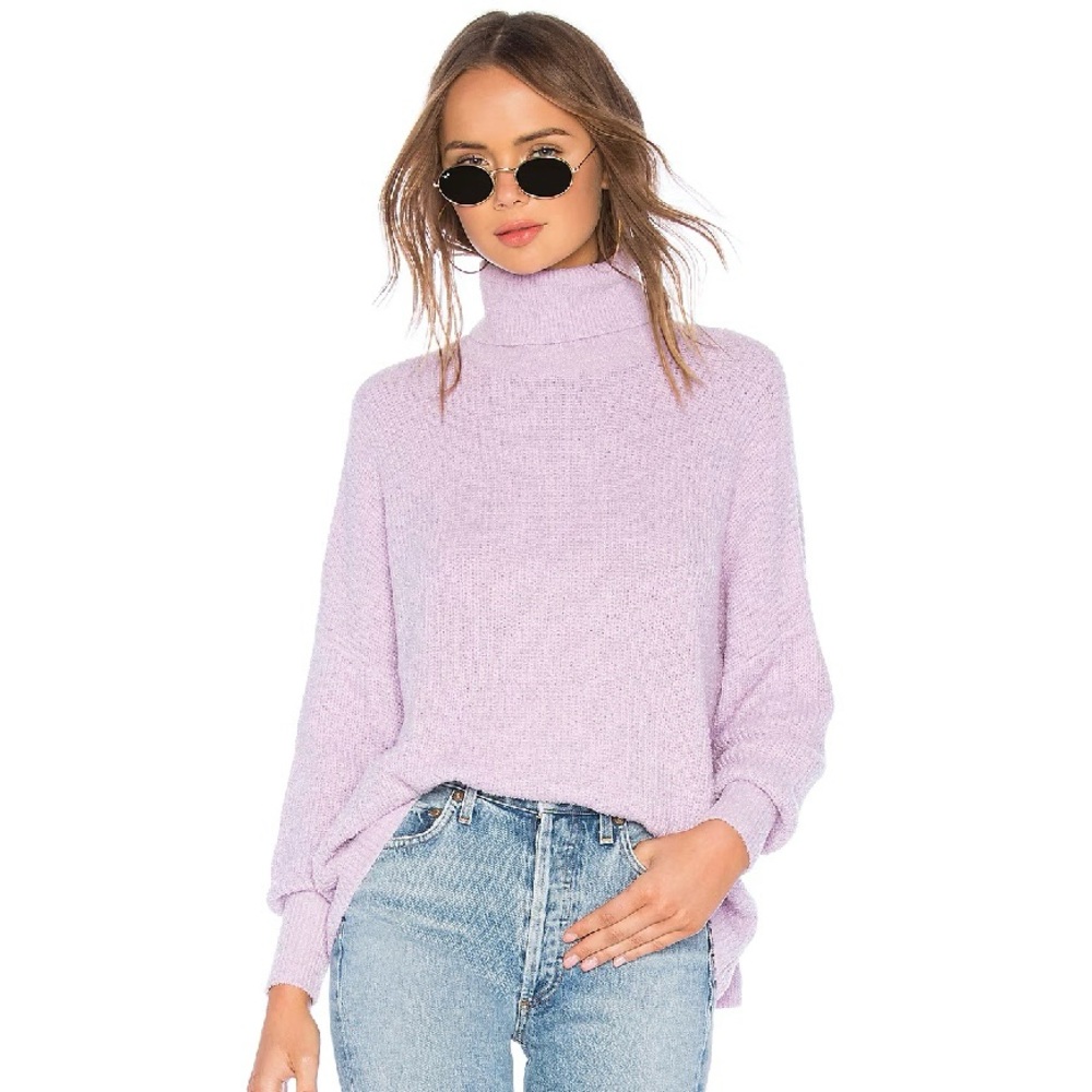 Lovers and Friends Jade Rib Knit Turtleneck Lavender Purple Sweater Sz L